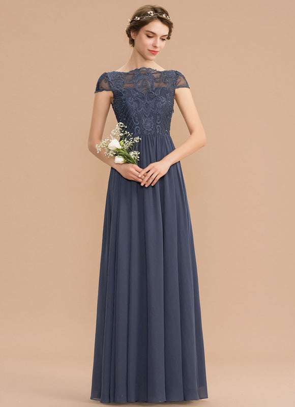 Robe de Soirée Longue Bleu Marine Dentelle Mousseline - gallery 4
