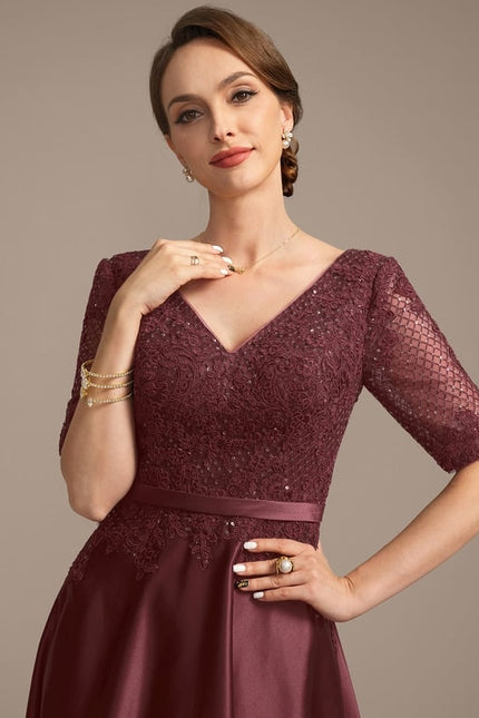 Robe de Soirée Bourgogne Satiné - gallery 1