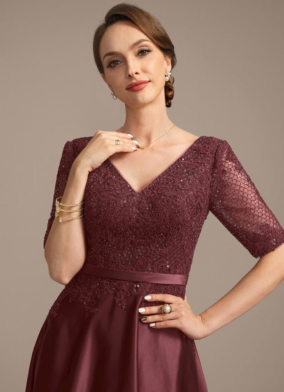 Robe de Soirée Bourgogne Satiné - gallery 1