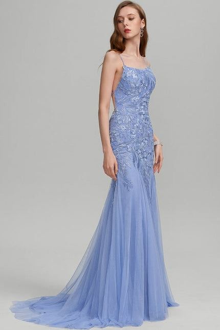 Robe de Soirée Satin Bleu Éthéré - gallery 3