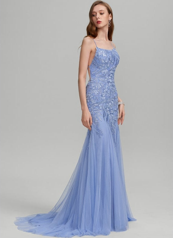 Robe de Soirée Satin Bleu Éthéré - gallery 3