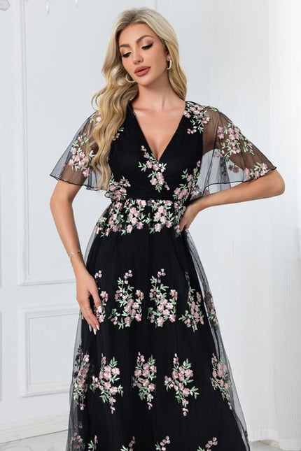 Robe de Soirée Florale Noire - gallery 2