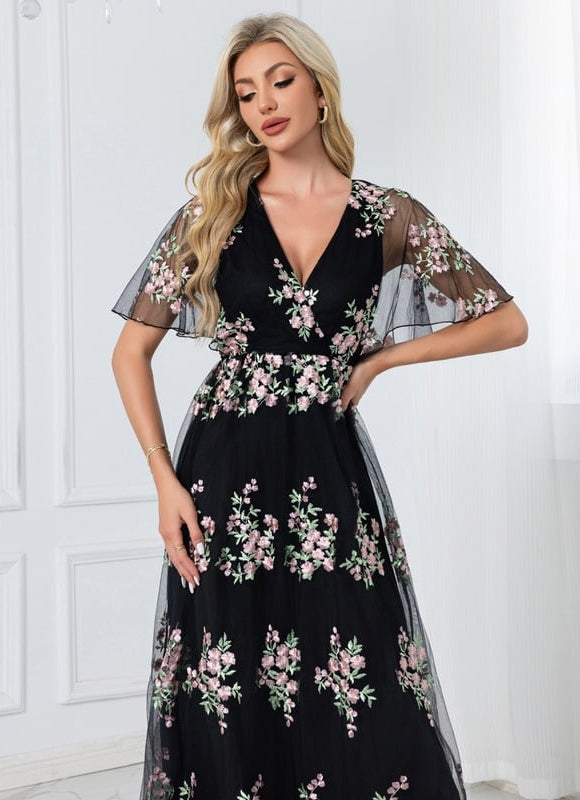 Robe de Soirée Florale Noire - gallery 2