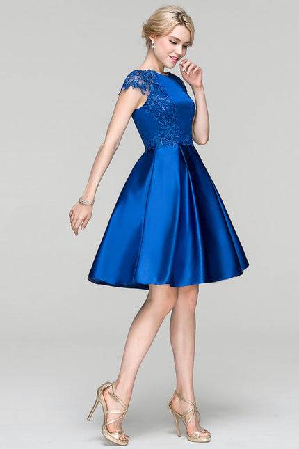 Robe de Soirée Longue Bleue Satin Dentelle Cocktail - gallery 2