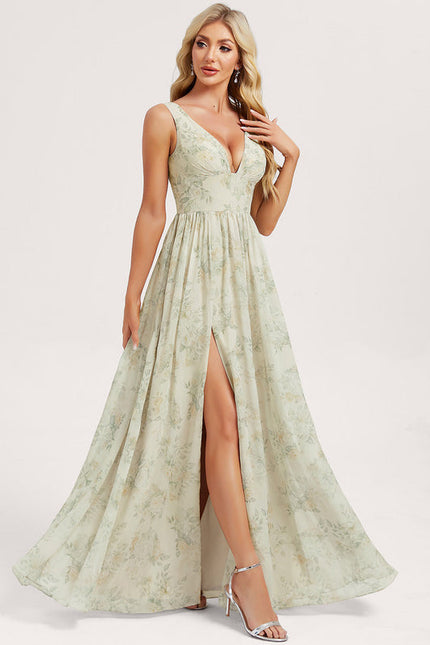 Robe de Soirée Mousseline Beige - gallery 2