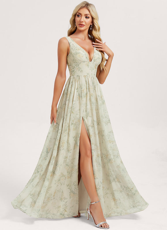 Robe de Soirée Mousseline Beige - gallery 2
