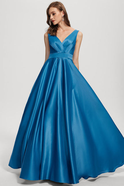 Robe de Soirée Satin Éclat Bleu - gallery 1