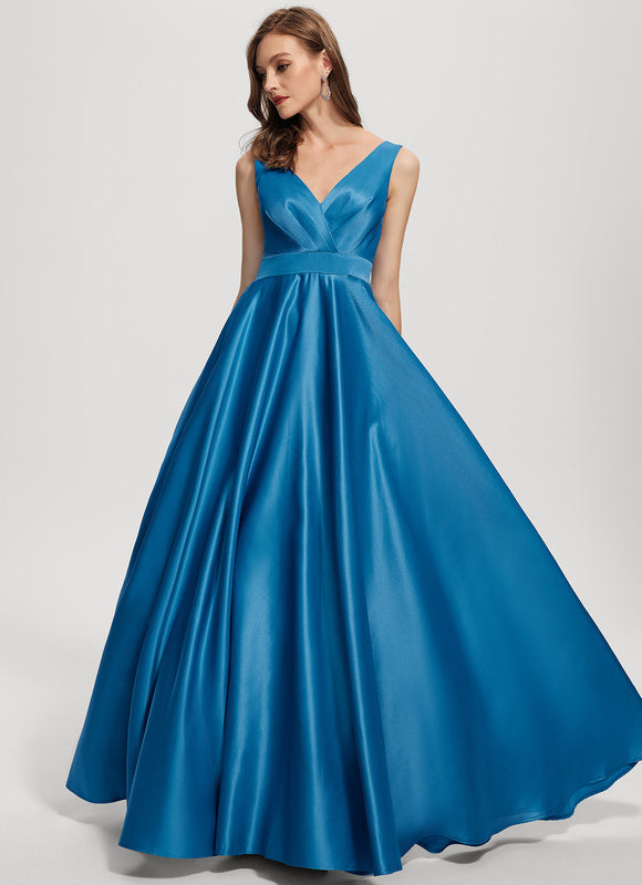 Robe de Soirée Satin Éclat Bleu - gallery 1