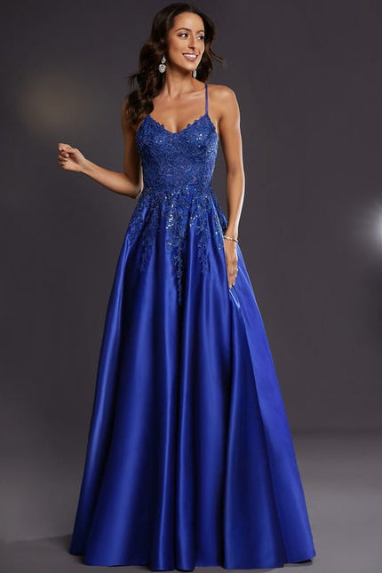 Robe de Soirée Satin Bleu Éclat
