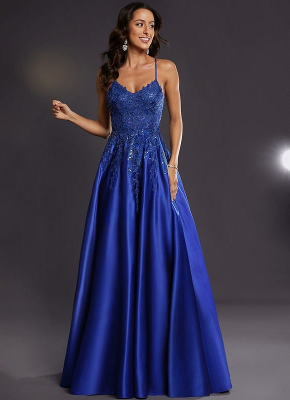 Robe de Soirée Satin Bleu Éclat
