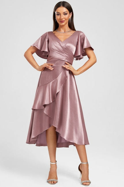Robe de Soirée Satin Asymétrique Marine - gallery 4