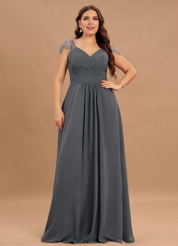 Robe de Soirée Chiffon Marine - gallery 8
