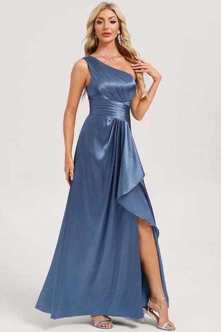 Robe de Soirée Bleu Satiné Élégant - gallery 2