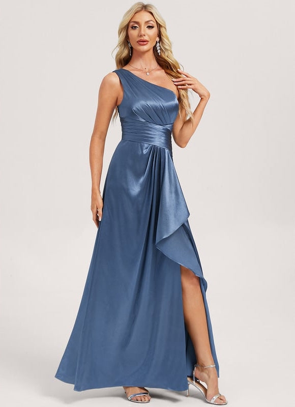 Robe de Soirée Bleu Satiné Élégant - gallery 2