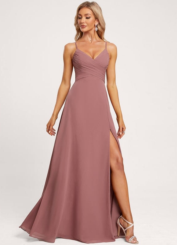 Robe de Soirée Mousseline Beige - gallery 4