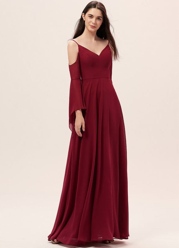 Robe de Soirée Mousseline Beige - gallery 2