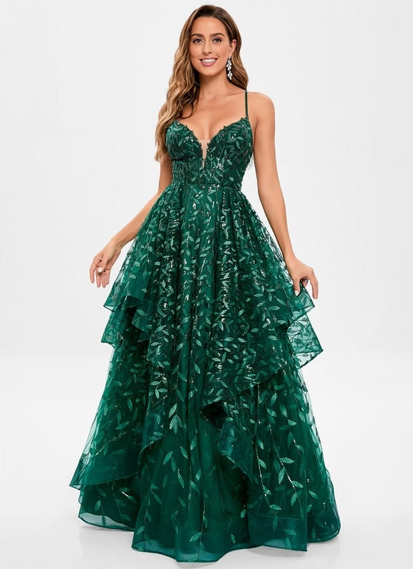 Robe De Soirée Dentelle Verte - gallery 1