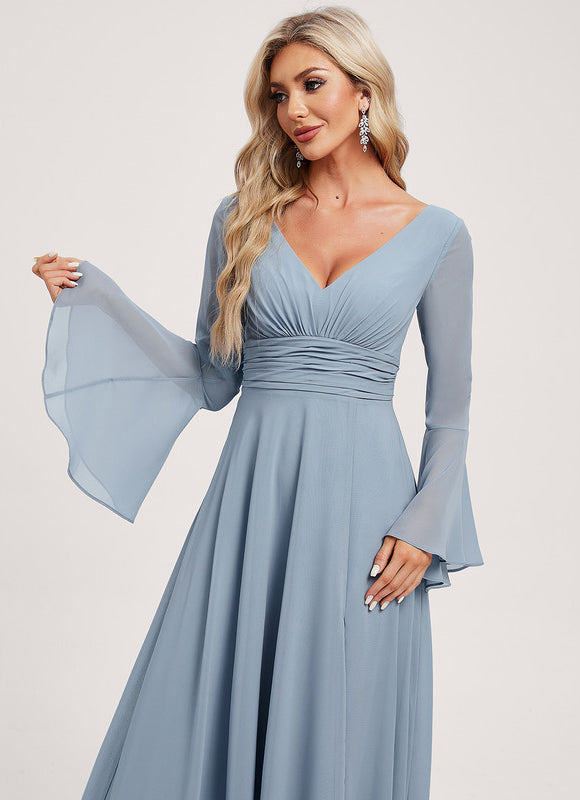 Robe de Soirée Mousseline Beige - gallery 4