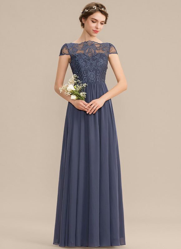 Robe de Soirée Longue Bleu Marine Dentelle Mousseline - gallery 2