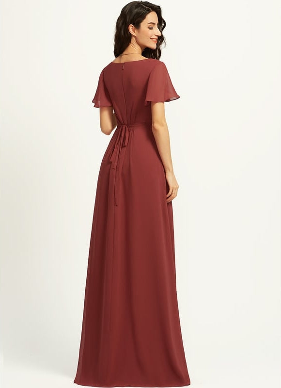 Robe de Soirée Mousseline Beige - gallery 3