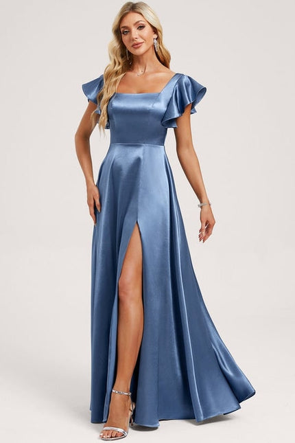 Robe de Soirée Satin Bleu Élégant - gallery 2