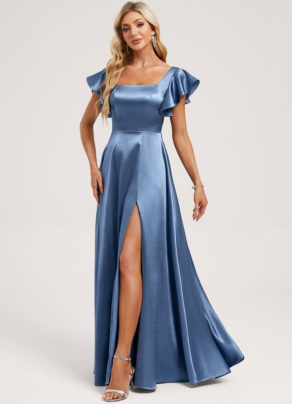 Robe de Soirée Satin Bleu Élégant - gallery 2