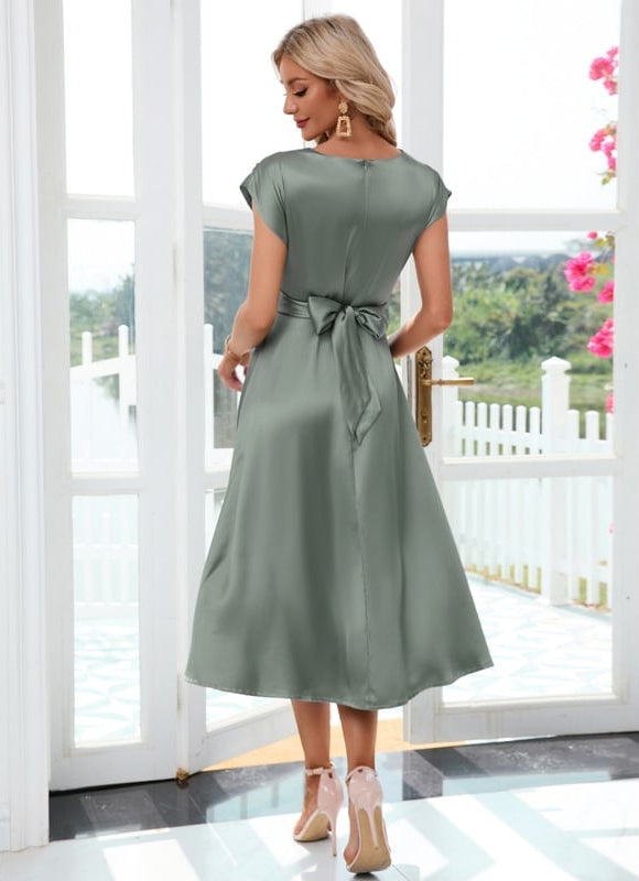Robe de Soirée Satinée Sage - gallery 1