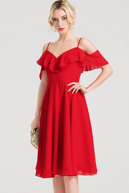 Robe De Soirée Mousseline Rouge - gallery 1