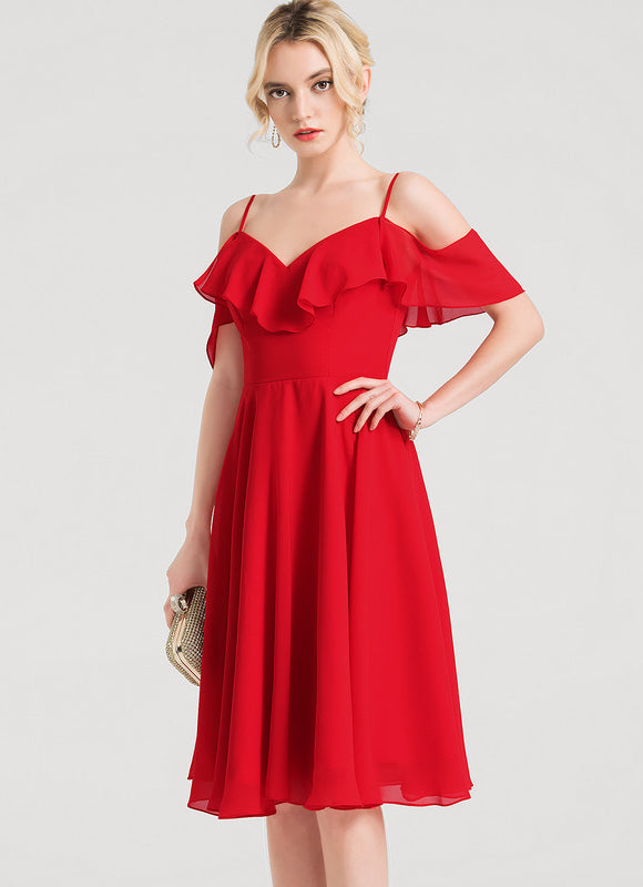 Robe De Soirée Mousseline Rouge - gallery 1