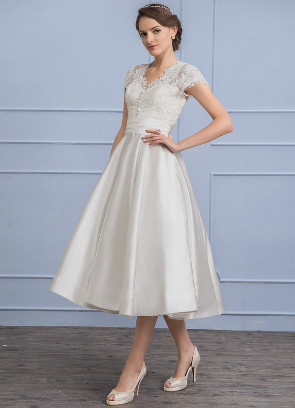 Robe de Soirée Longue Blanche En Satin Et Dentelle - gallery 3