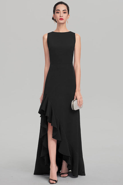 Robe de Soirée Longue Noire Asymétrique À Volants