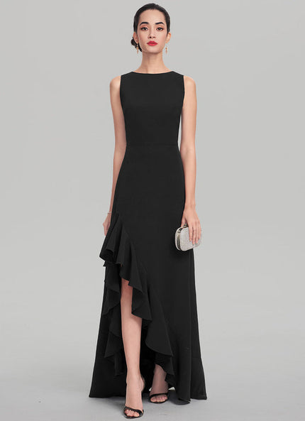 Robe de Soirée Longue Noire Asymétrique À Volants