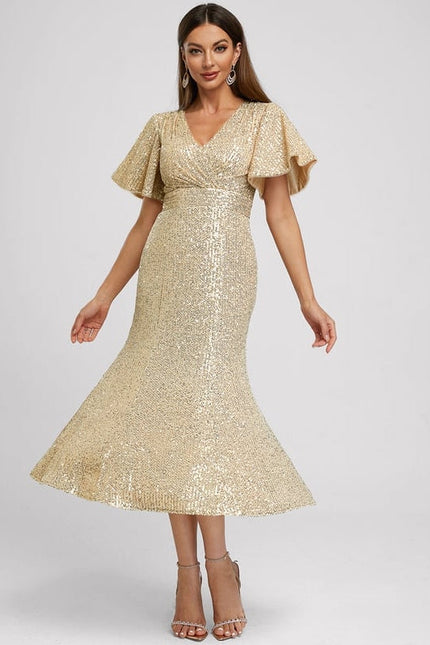 Robe de Soirée Pailletée Dorée - gallery 3