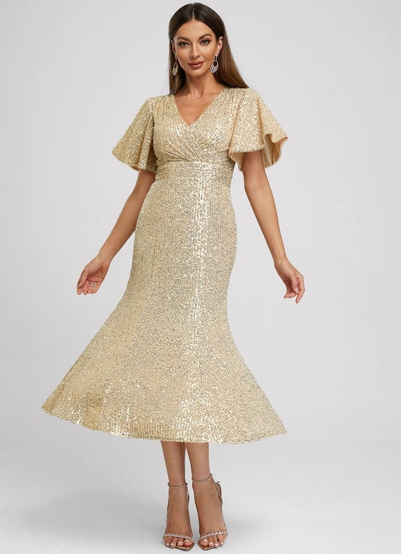 Robe de Soirée Pailletée Dorée - gallery 3