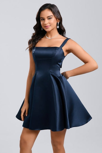 Robe de Soirée Satinée Marine - gallery 5
