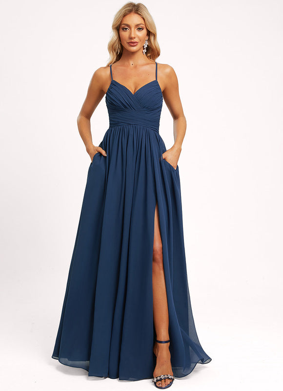 Robe de Soirée Mousseline Beige - gallery 5
