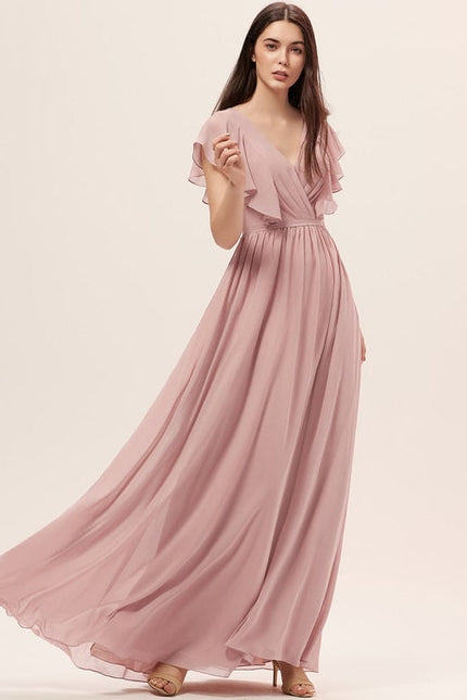 Robe de Soirée Mousseline Beige - gallery 2