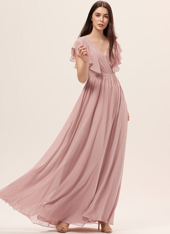 Robe de Soirée Mousseline Beige - gallery 2
