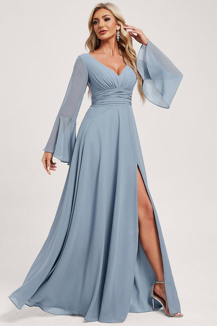 Robe de Soirée Mousseline Beige - gallery 2