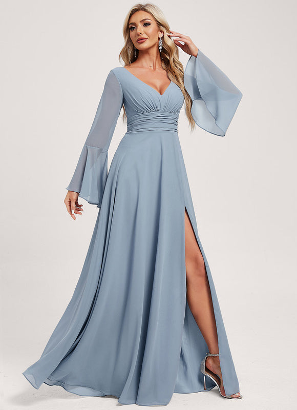 Robe de Soirée Mousseline Beige - gallery 2