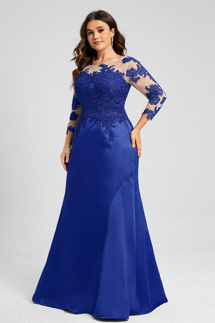 Robe de Soirée Longue Bleue Sirène Dentelle Satin - gallery 7