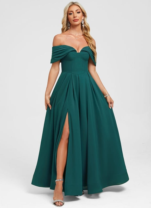 Robe de Soirée Longue Émeraude Plissée