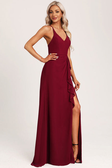 Robe de Soirée Mousseline Beige - gallery 1