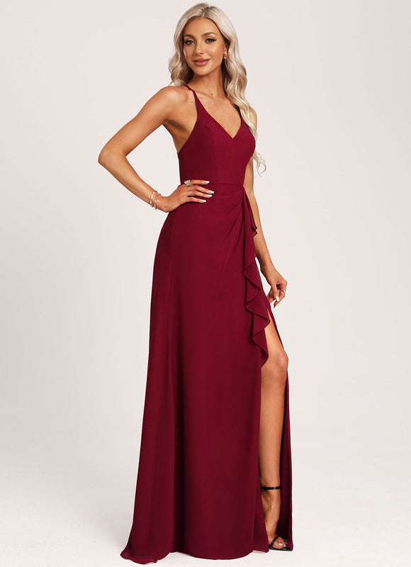 Robe de Soirée Mousseline Beige - gallery 1