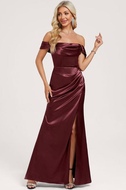 Robe de Soirée Satin Bordeaux Élégante - gallery 1