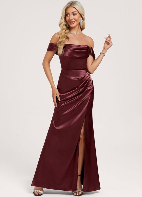 Robe de Soirée Satin Bordeaux Élégante - gallery 1