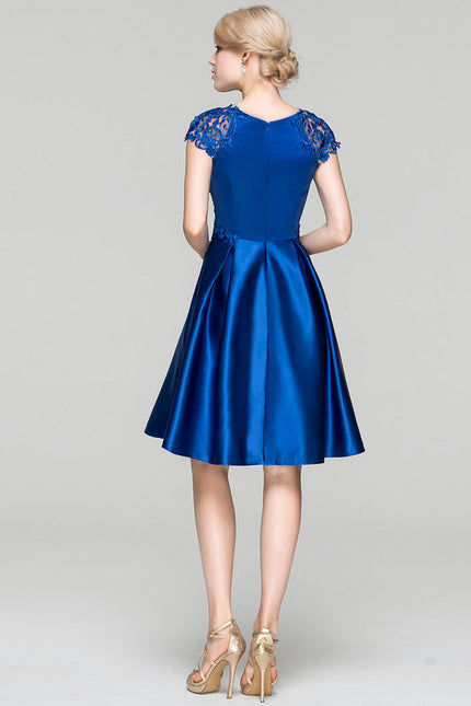 Robe de Soirée Longue Bleue Satin Dentelle Cocktail - gallery 3