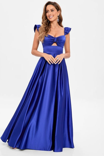 Robe de Soirée Satin Bleu Royal - gallery 1