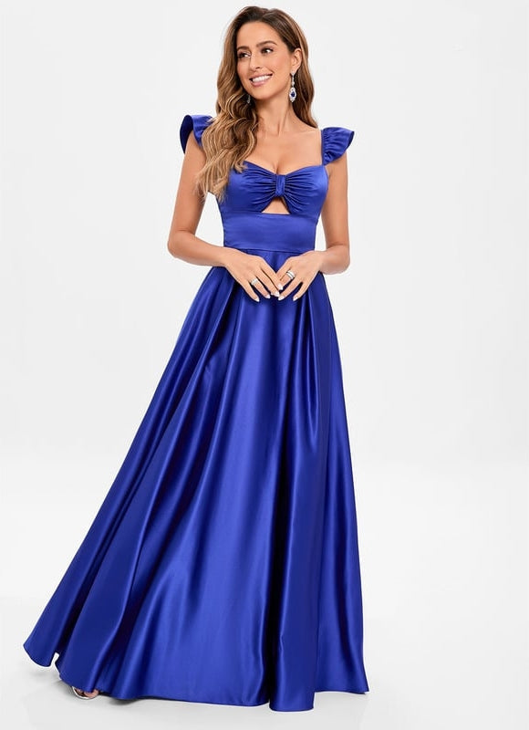 Robe de Soirée Satin Bleu Royal - gallery 1
