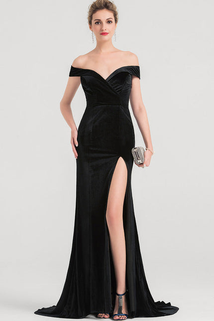 Robe de Soirée Velours Noir Élancé - gallery 1
